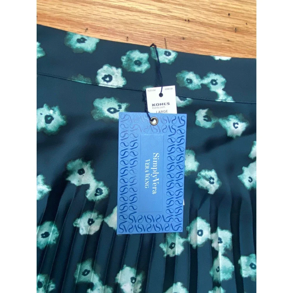 Simply Vera Vera Wang Pleated Cool At Night Skirt Pleated Size Large Blue Floral - Picture 4 of 12